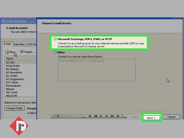 Select ‘Microsoft Exchange, POP3, IMAP, or HTTP’ option and hit the ‘Next’ button
