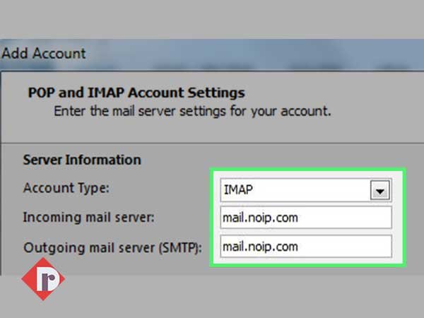 Select ‘IMAP’ as Account-type and enter ‘Incoming and Outgoing Mail Server’ name