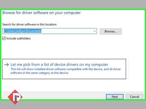 Select ‘Let me pick from a list of device drivers on my computer’ option