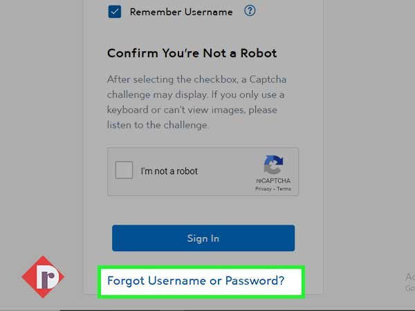 Click on the “Forgot Username or Password” link