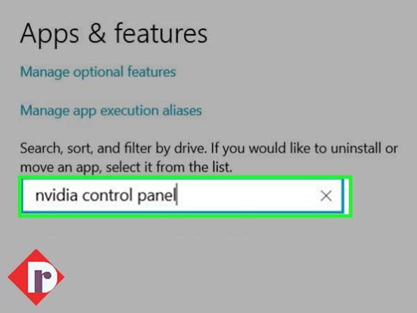 Click on ‘Apps & Features’ and search for ‘Nvidia Control Panel’
