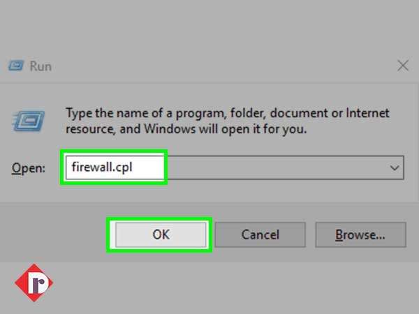 Enter “firewall.cpl” and hit the “OK” button inside the “Windows Run Dialog-Box”
