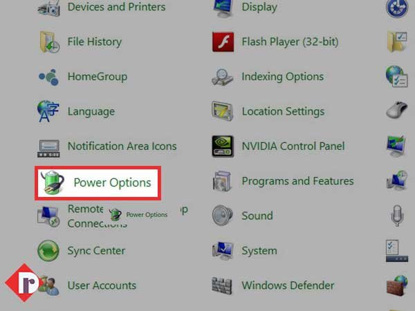 Select the ‘Power Options.’
