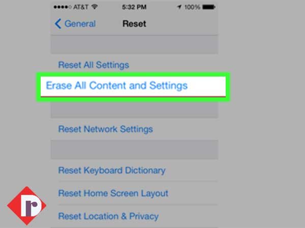 Tap on ‘Erase All Content and Settings’ option