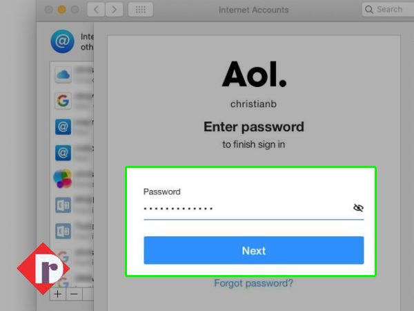 Enter AOL account password