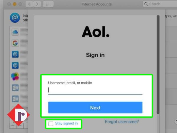 Enter AOL email address.