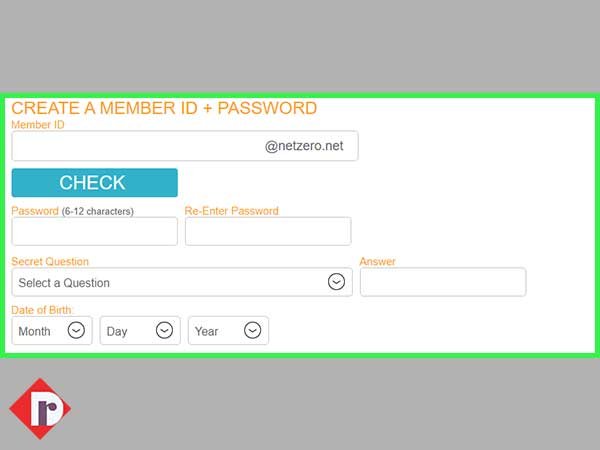 Fill out the ‘Create a Member ID + Password’ section to set up login details for your NetZero email account.