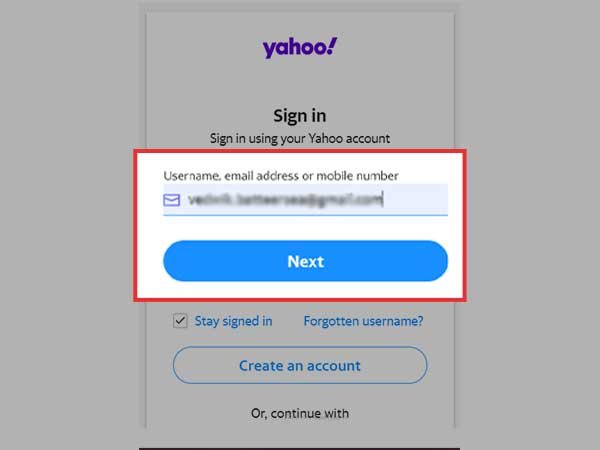 Yahoo Sign-in and next