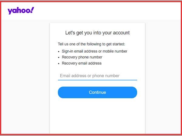 Yahoo Account Recovery Page 