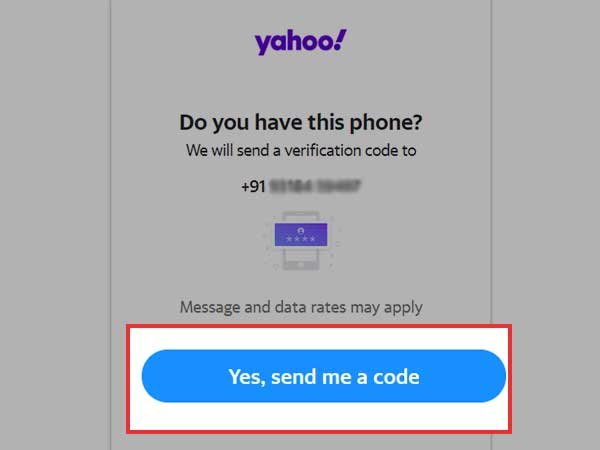 Yes, Send me a Code button