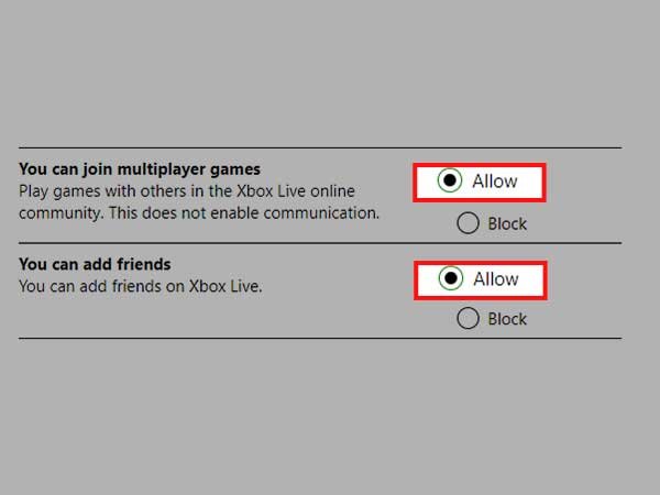 Select the “allow” radio button for both ‘add friends’ and ‘join multiplayer games’ options to create and join clubs