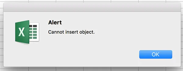 Cannot Insert Object” Error in Excel